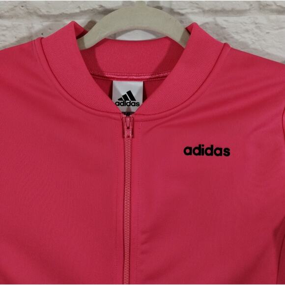 O Adidas Girls Pink Linear Logo Tricot Full Zip Athletic Track Jacket NWT L 14 - Picture 2 of 8
